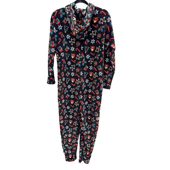 NYC Underground Ugly Christmas Pajamas One Piece Hooded Fleece L XL Worn Once - Picture 2 of 5